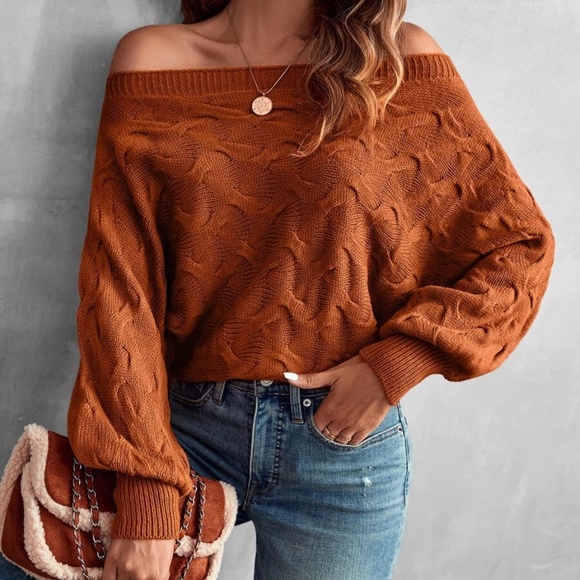 Cozy Off Shoulder Knit Sweater Top - Picture 11 of 16